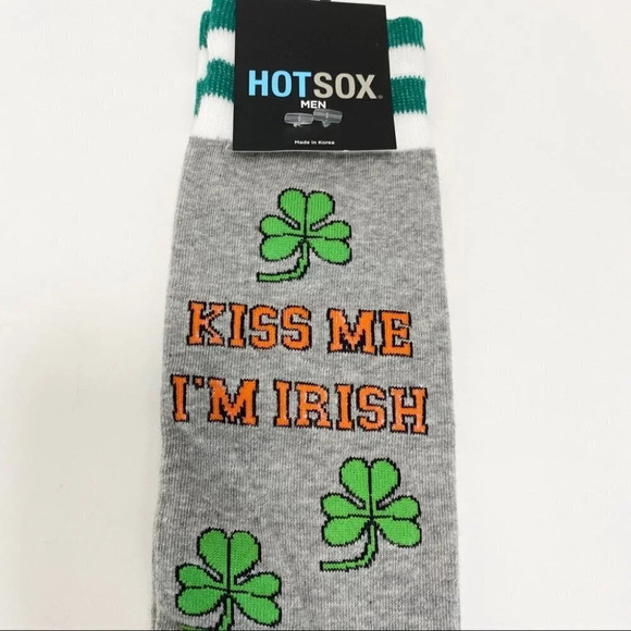 Hot Sox Men’s Socks Kiss me I’m Irish” St Patrick’s Day Green/Gray Size 6- 12.5 - Picture 3 of 6